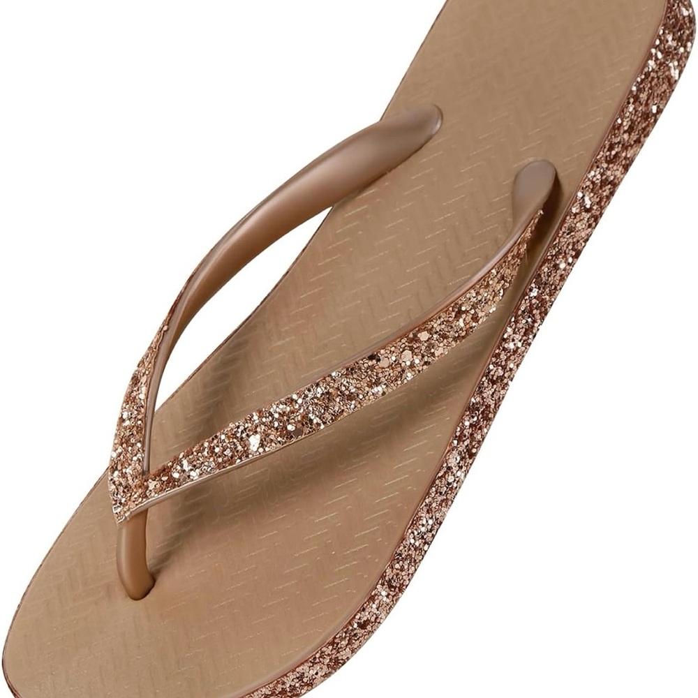 Glittery Tan Flip Flops rose gold glitter brand new